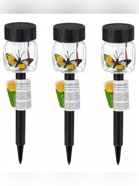 Decorative Solar Butterfly Garden Stake Lights - Black